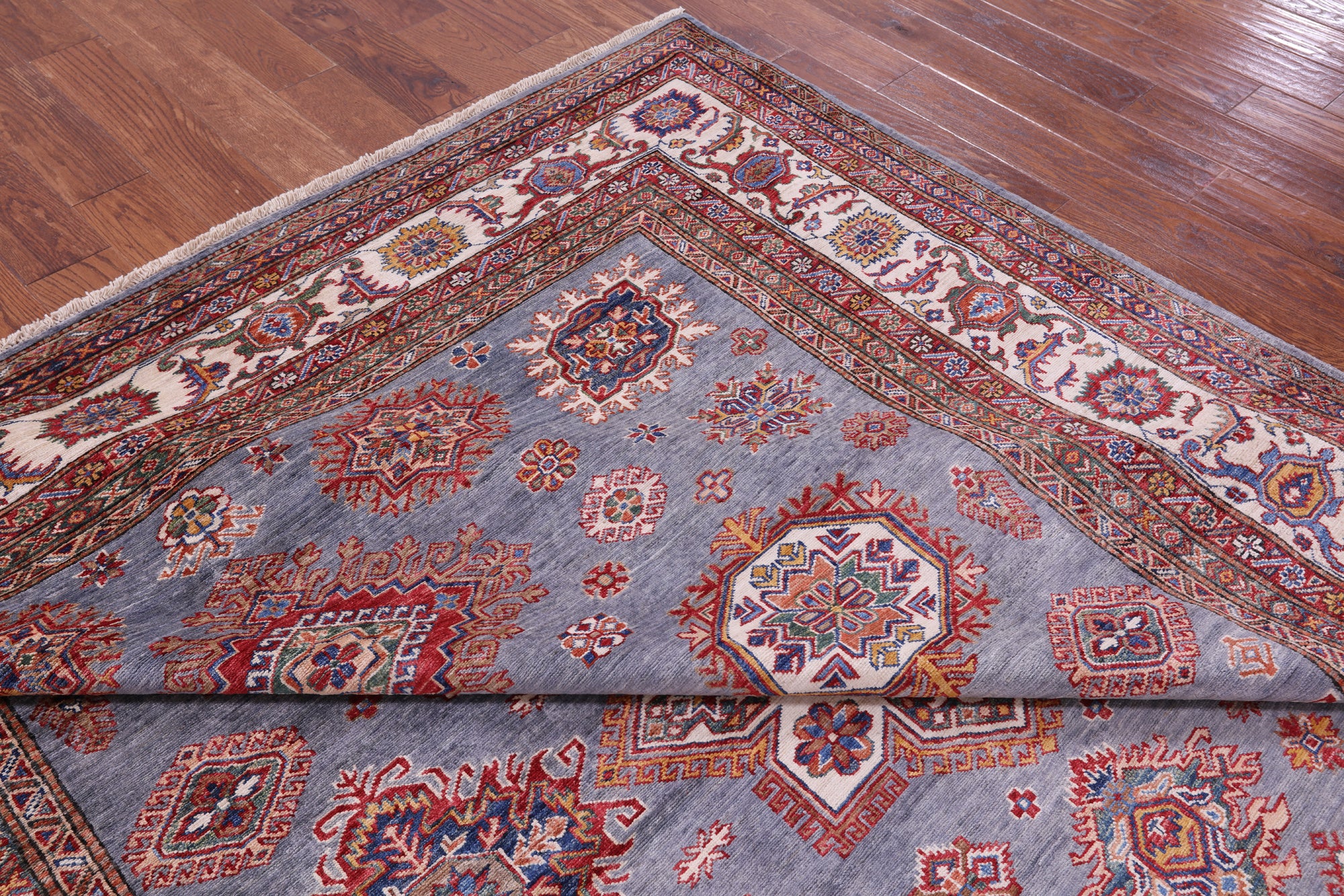 Grey Super Kazak Hand Knotted Wool Rug - 8' 6" X 10' 1" - Golden Nile