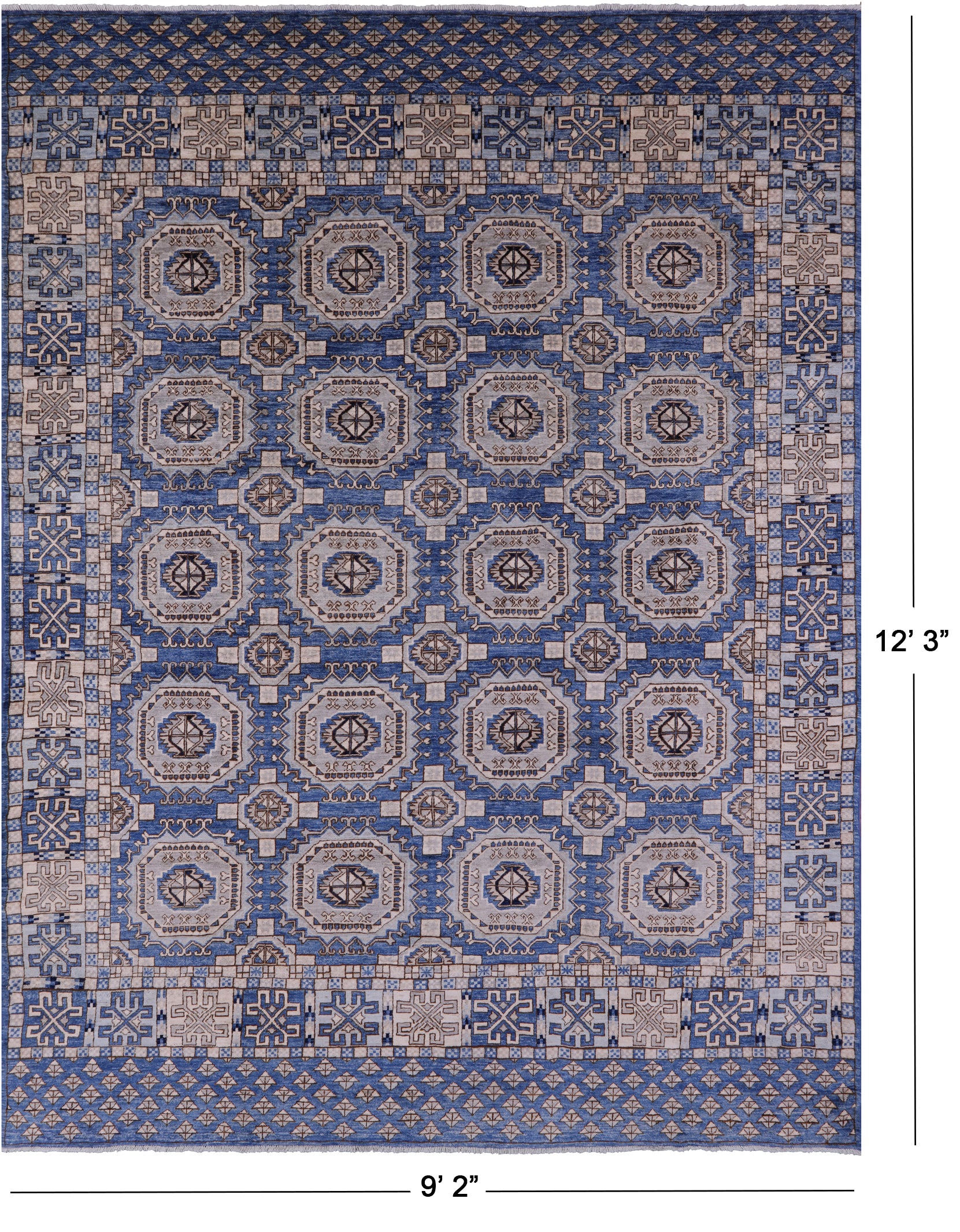 Blue Turkmen Ersari Hand Knotted Wool Rug - 9' 2" X 12' 3" - Golden Nile