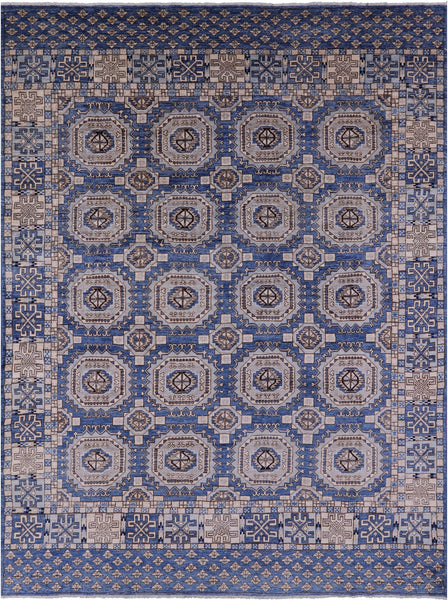 Blue Turkmen Ersari Hand Knotted Wool Rug - 9' 2" X 12' 3" - Golden Nile