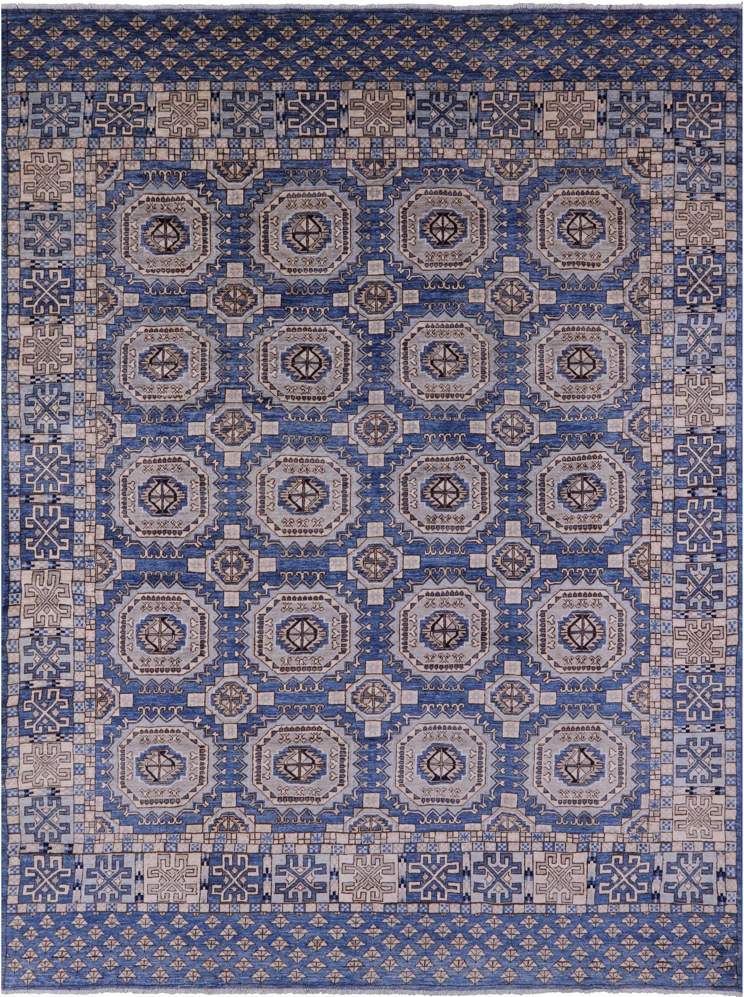 Blue Turkmen Ersari Hand Knotted Wool Rug - 9' 2" X 12' 3" - Golden Nile