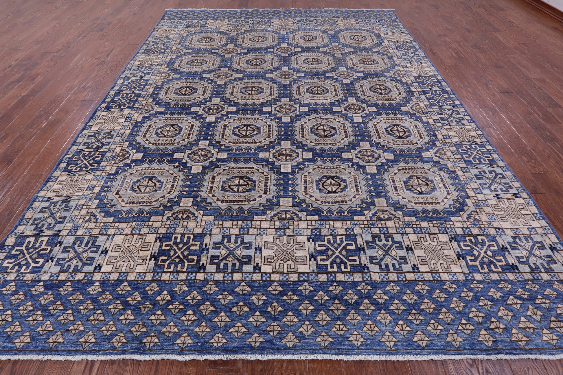Blue Turkmen Ersari Hand Knotted Wool Rug - 9' 2" X 12' 3" - Golden Nile