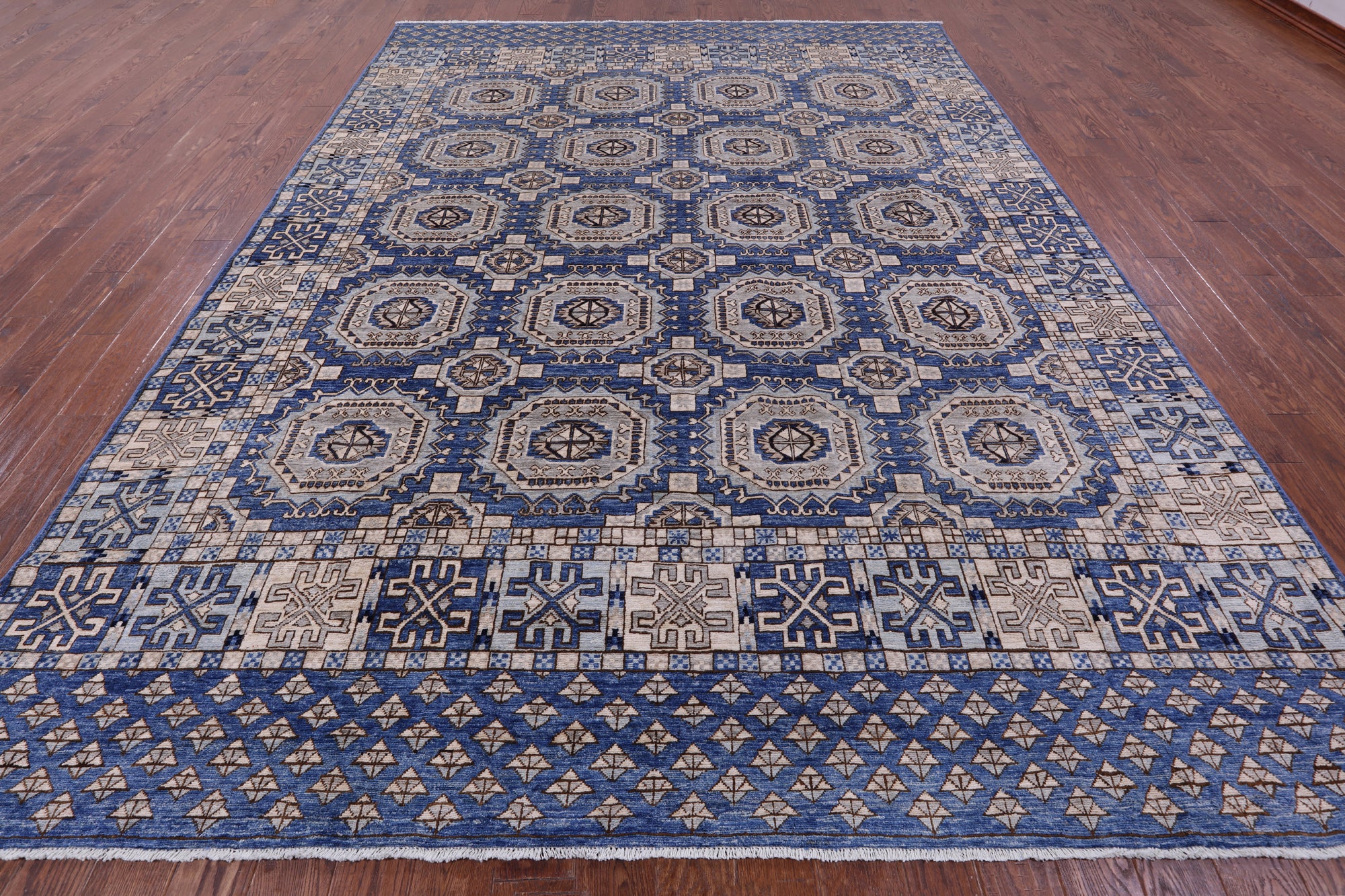 Blue Turkmen Ersari Hand Knotted Wool Rug - 9' 2" X 12' 3" - Golden Nile