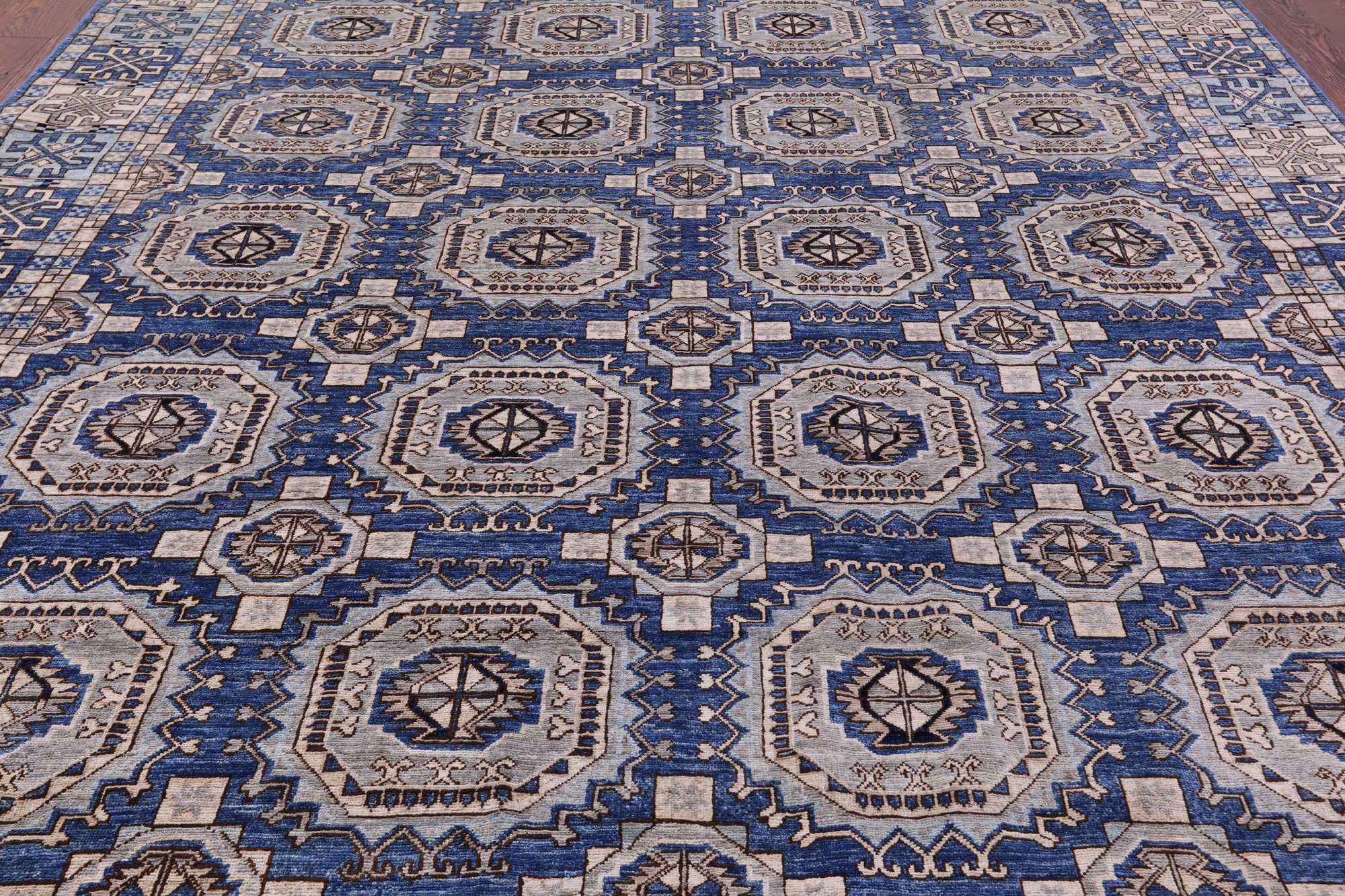 Blue Turkmen Ersari Hand Knotted Wool Rug - 9' 2" X 12' 3" - Golden Nile