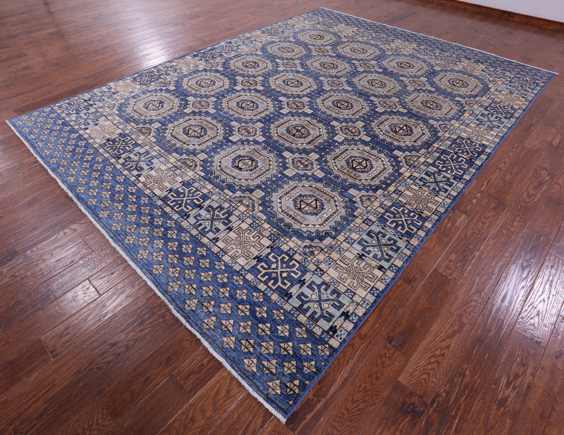 Blue Turkmen Ersari Hand Knotted Wool Rug - 9' 2" X 12' 3" - Golden Nile