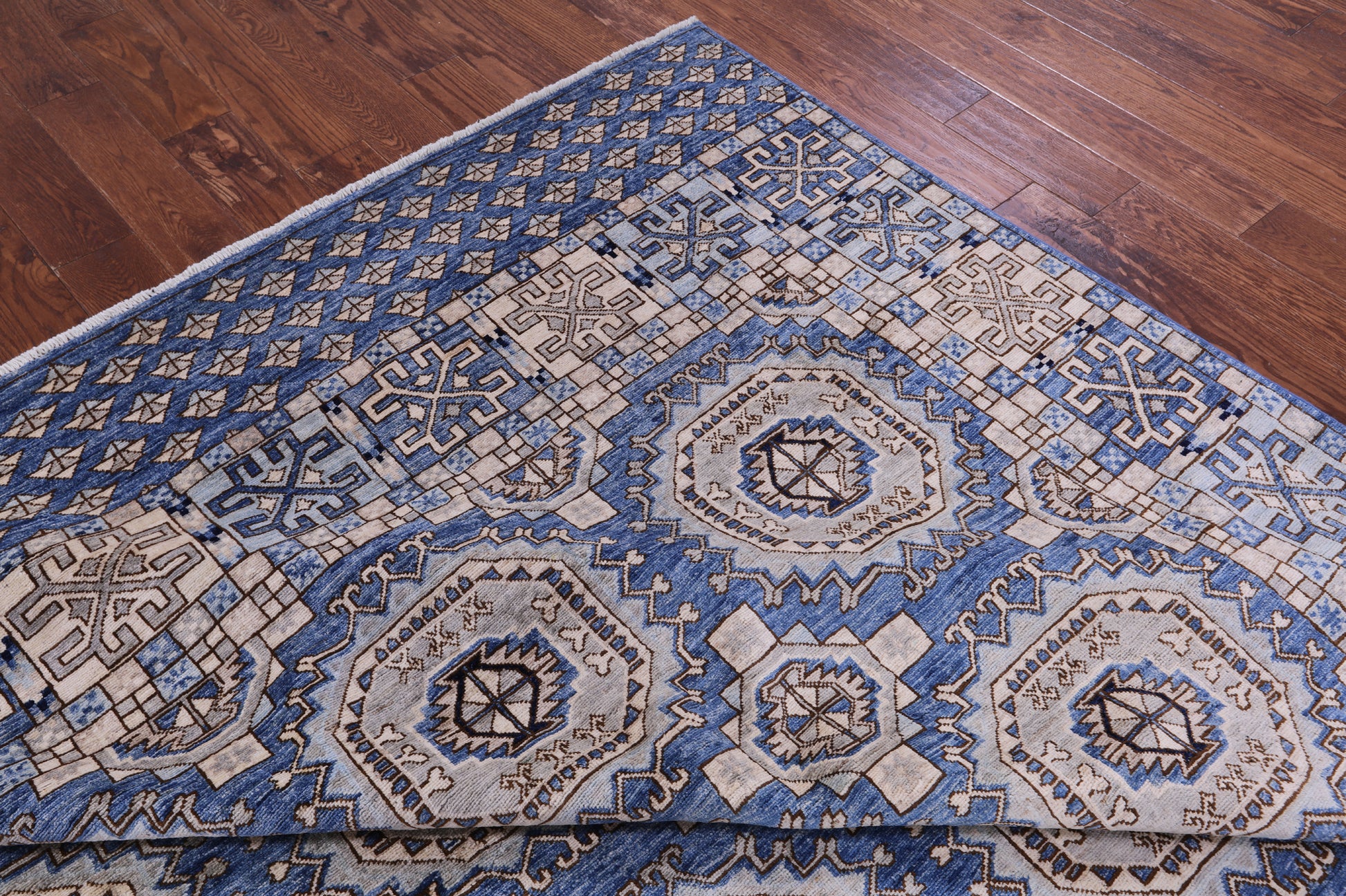 Blue Turkmen Ersari Hand Knotted Wool Rug - 9' 2" X 12' 3" - Golden Nile