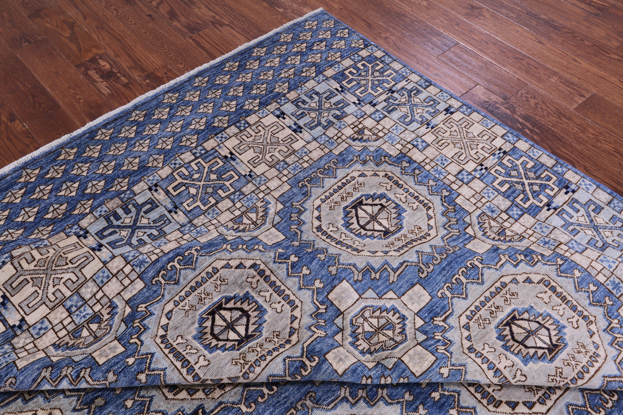 Blue Turkmen Ersari Hand Knotted Wool Rug - 9' 2" X 12' 3" - Golden Nile