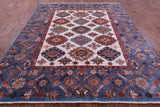 Ivory Super Kazak Handmade Wool Rug - 8' 0" X 9' 7" - Golden Nile