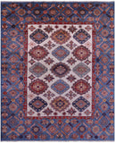 Ivory Super Kazak Handmade Wool Rug - 8' 0" X 9' 7" - Golden Nile