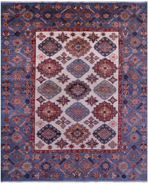 Ivory Super Kazak Handmade Wool Rug - 8' 0" X 9' 7" - Golden Nile