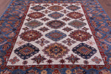 Ivory Super Kazak Handmade Wool Rug - 8' 0" X 9' 7" - Golden Nile
