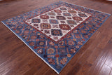 Ivory Super Kazak Handmade Wool Rug - 8' 0" X 9' 7" - Golden Nile