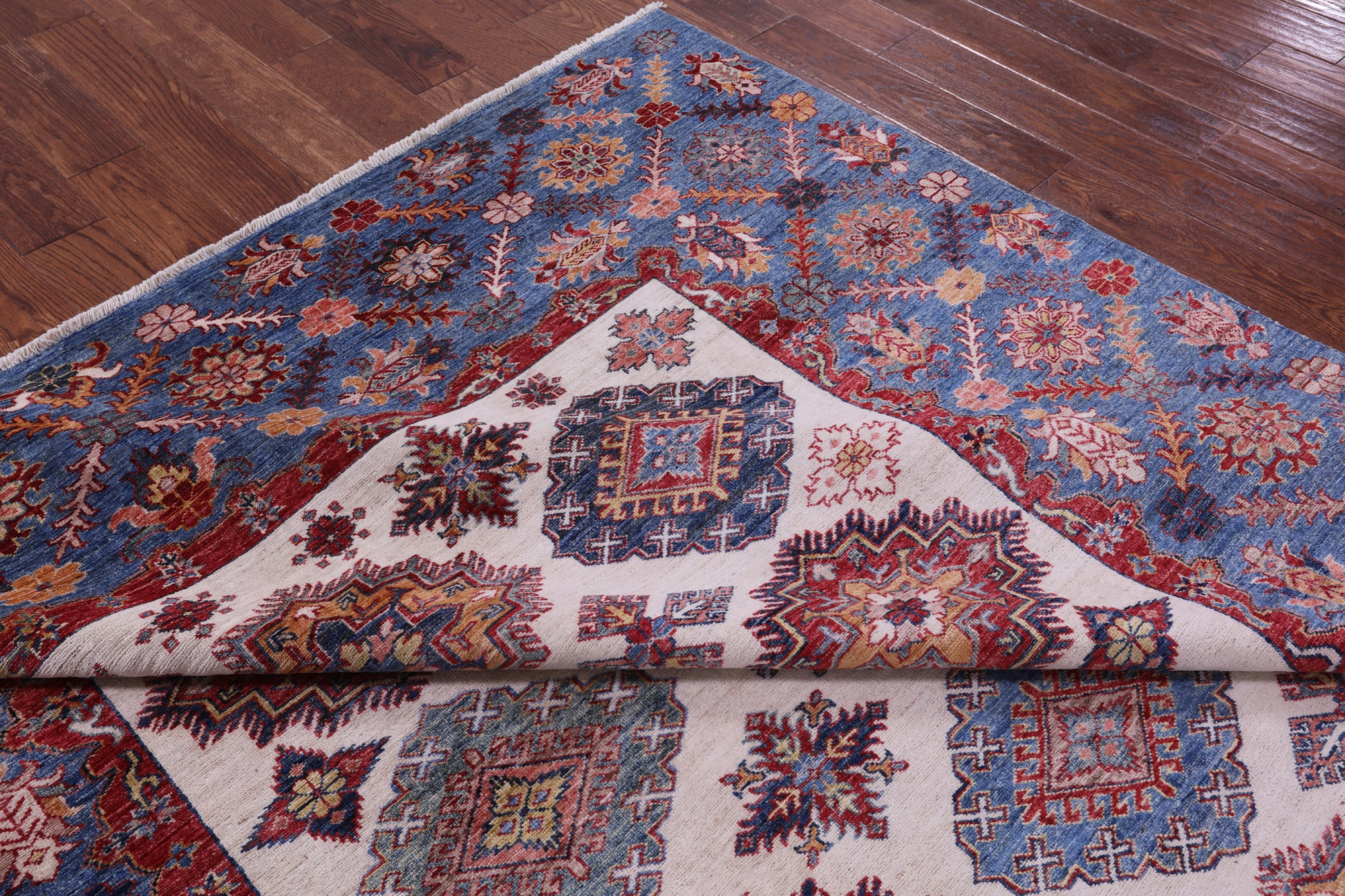 Ivory Super Kazak Handmade Wool Rug - 8' 0" X 9' 7" - Golden Nile