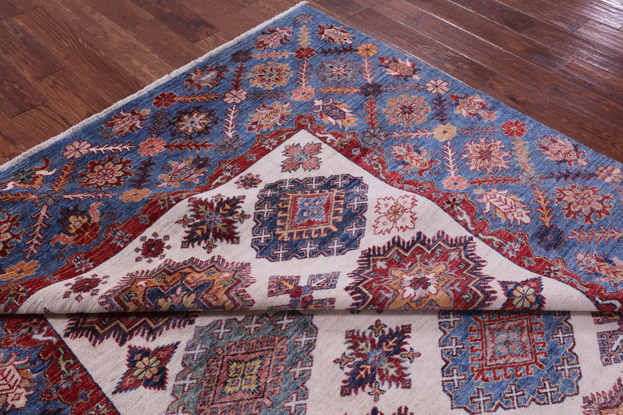 Ivory Super Kazak Handmade Wool Rug - 8' 0" X 9' 7" - Golden Nile