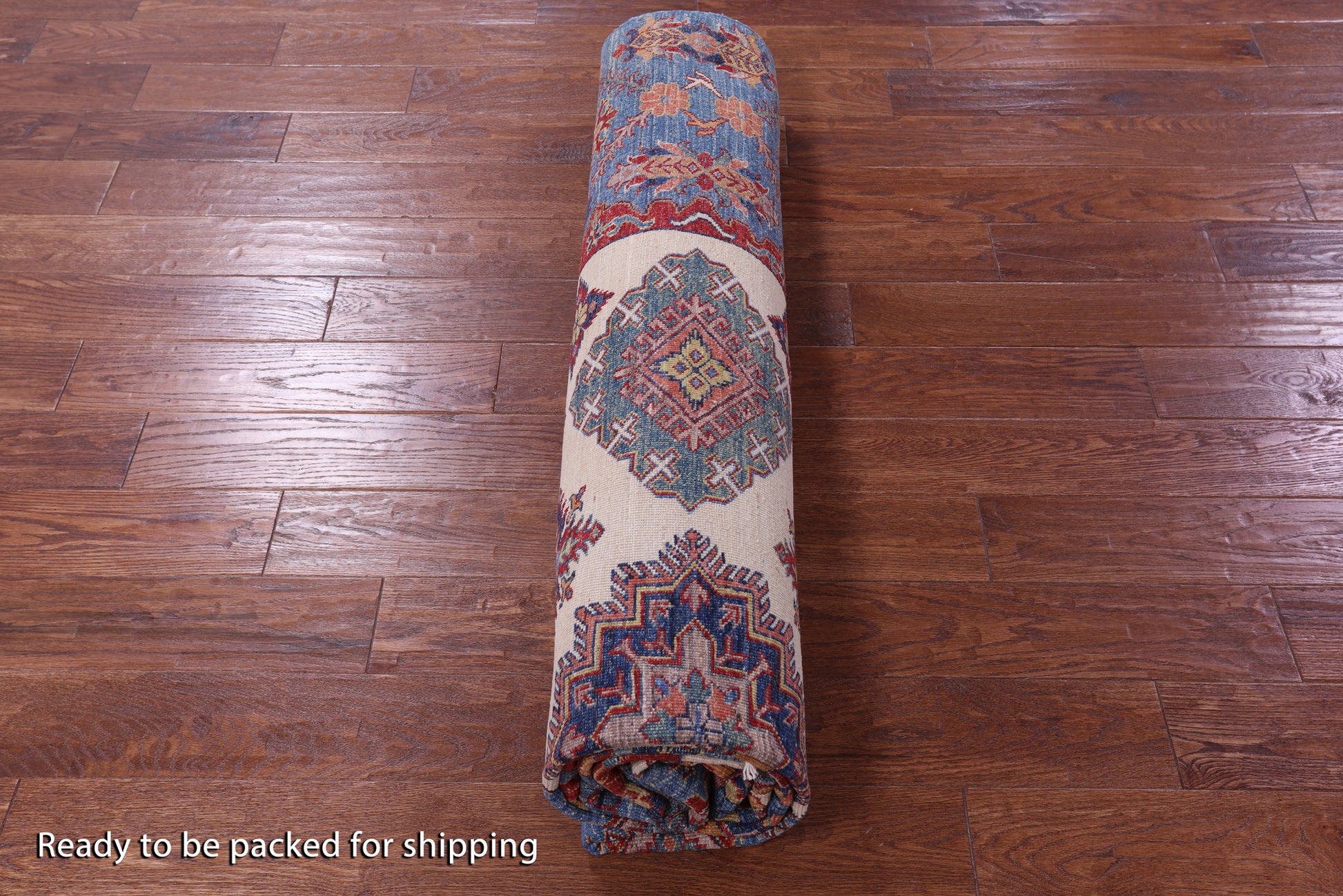 Ivory Super Kazak Handmade Wool Rug - 8' 0" X 9' 7" - Golden Nile