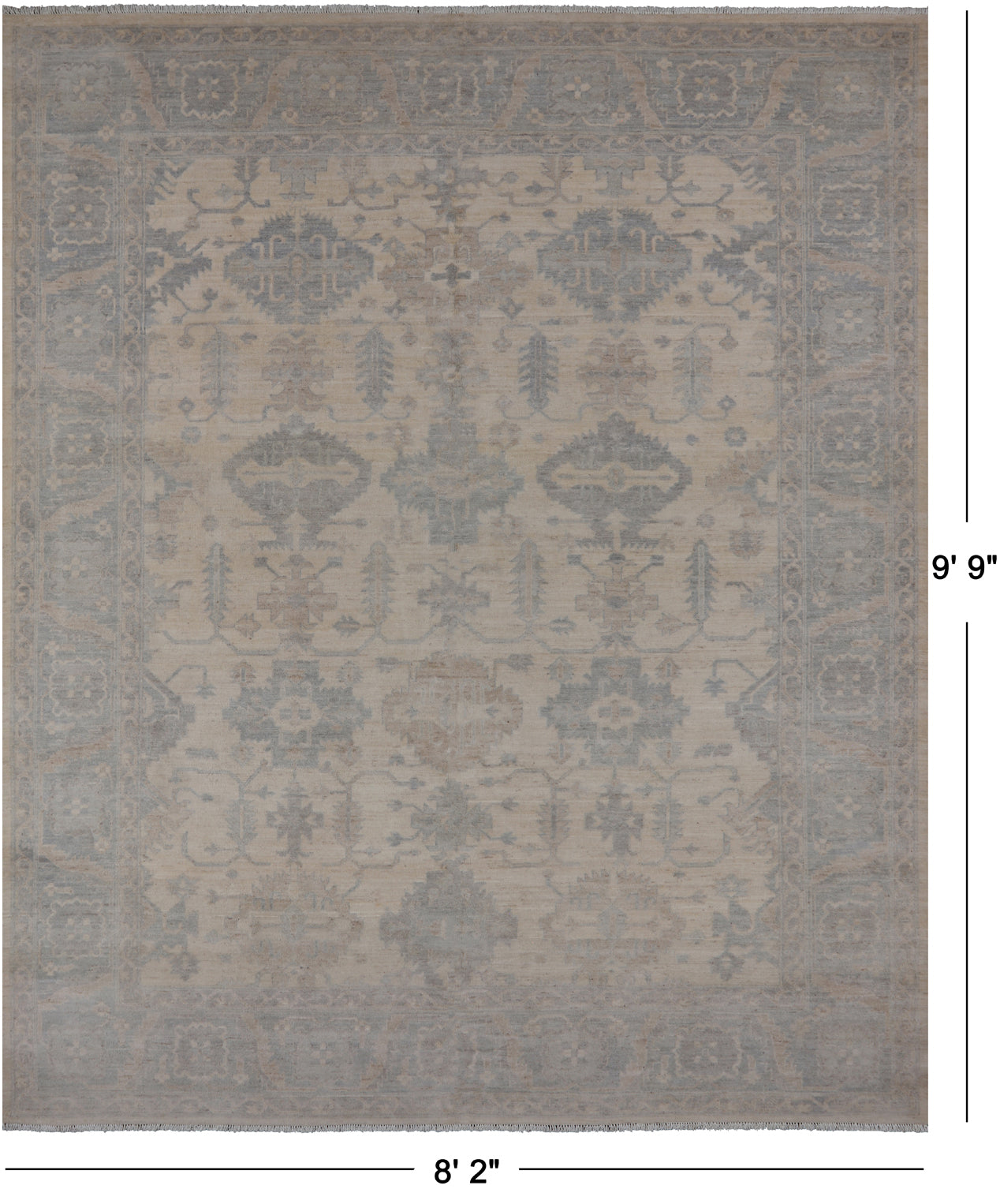 Ivory Turkish Oushak Handmade Wool Rug - 8' 2" X 9' 9"