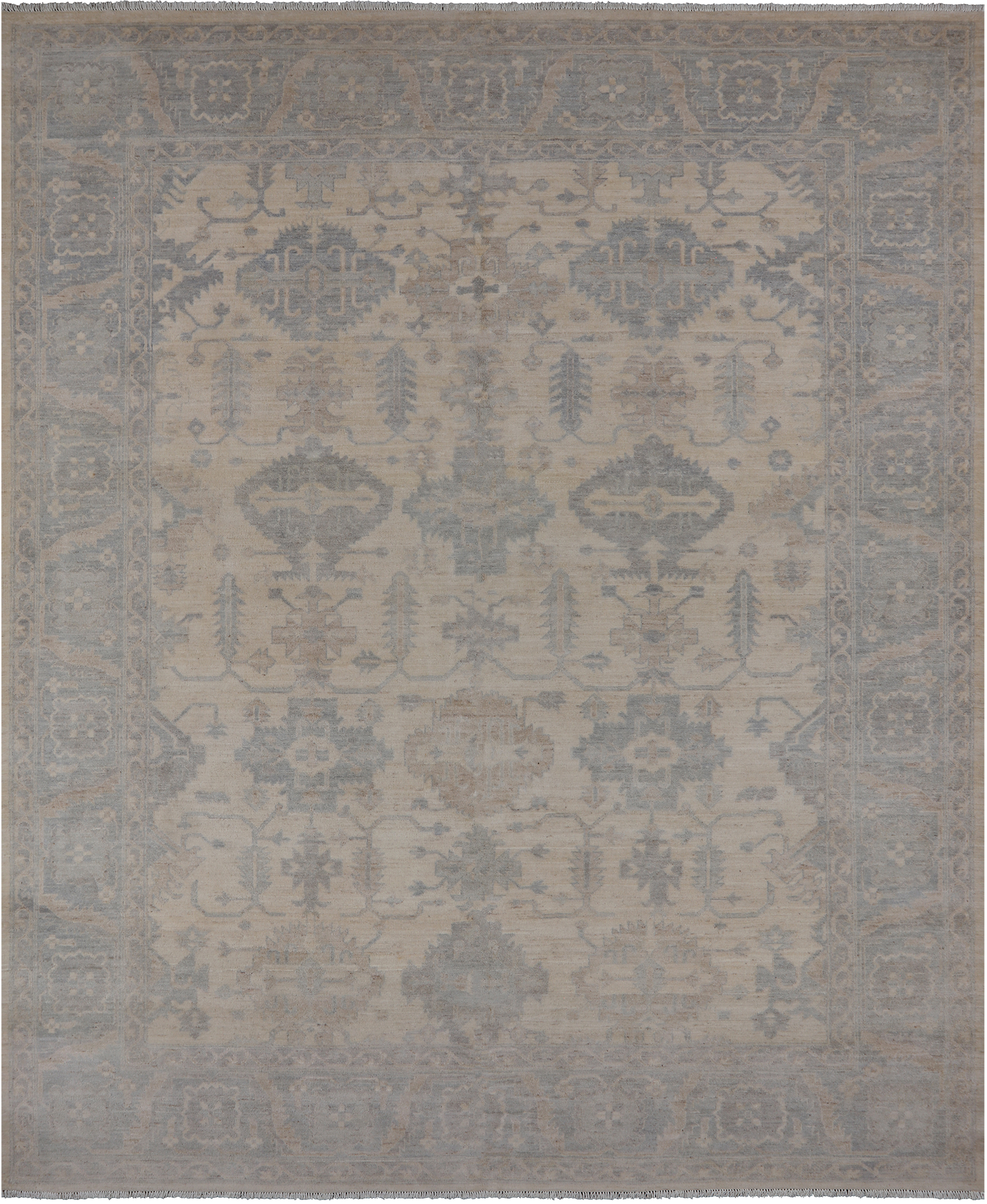 Ivory Turkish Oushak Handmade Wool Rug - 8' 2" X 9' 9"