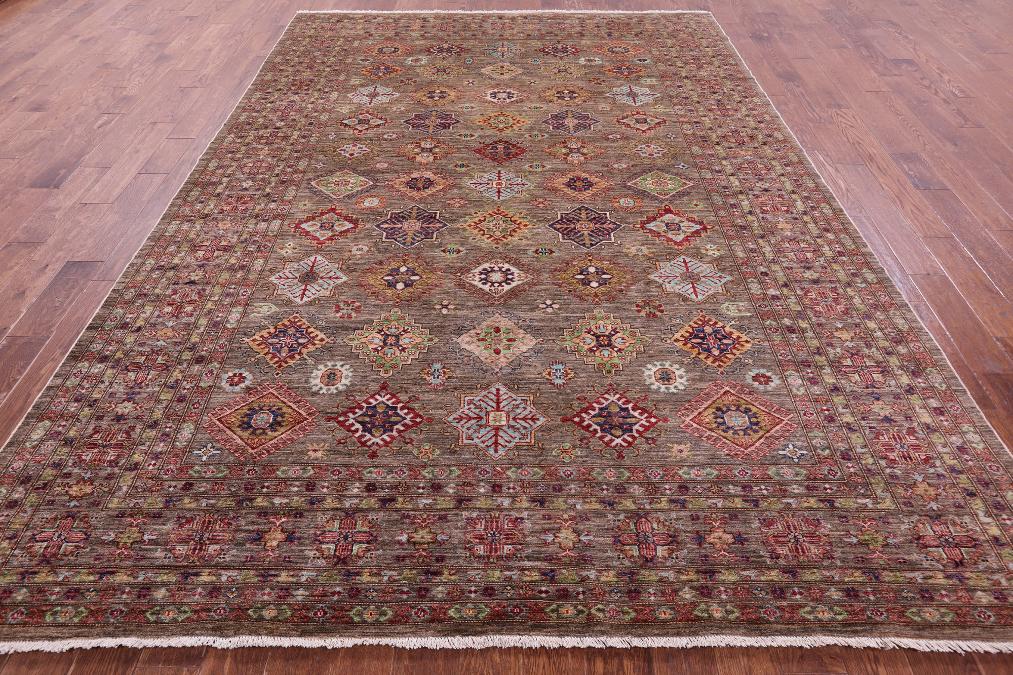 Super Kazak Hand Knotted Wool Rug - 8' 2" X 11' 8" - Golden Nile