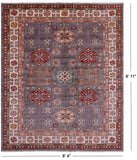 Grey Super Kazak Hand Knotted Wool Rug - 8' 4" X 9' 11" - Golden Nile