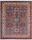 Grey Super Kazak Hand Knotted Wool Rug - 8' 4" X 9' 11" - Golden Nile