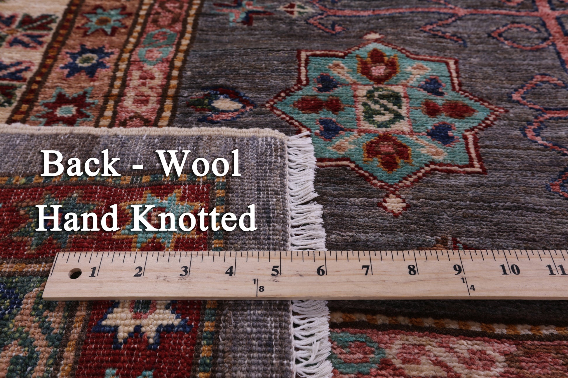 Grey Super Kazak Hand Knotted Wool Rug - 8' 4" X 9' 11" - Golden Nile