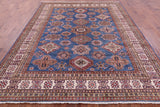 Blue Super Kazak Hand Knotted Wool Rug - 8' 1" X 10' 2" - Golden Nile