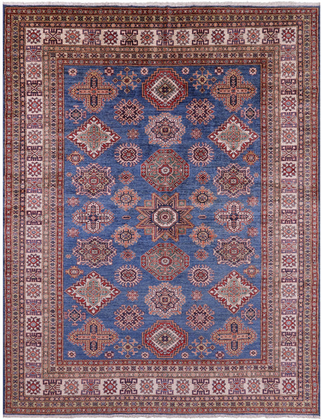 Blue Super Kazak Hand Knotted Wool Rug - 8' 1" X 10' 2" - Golden Nile