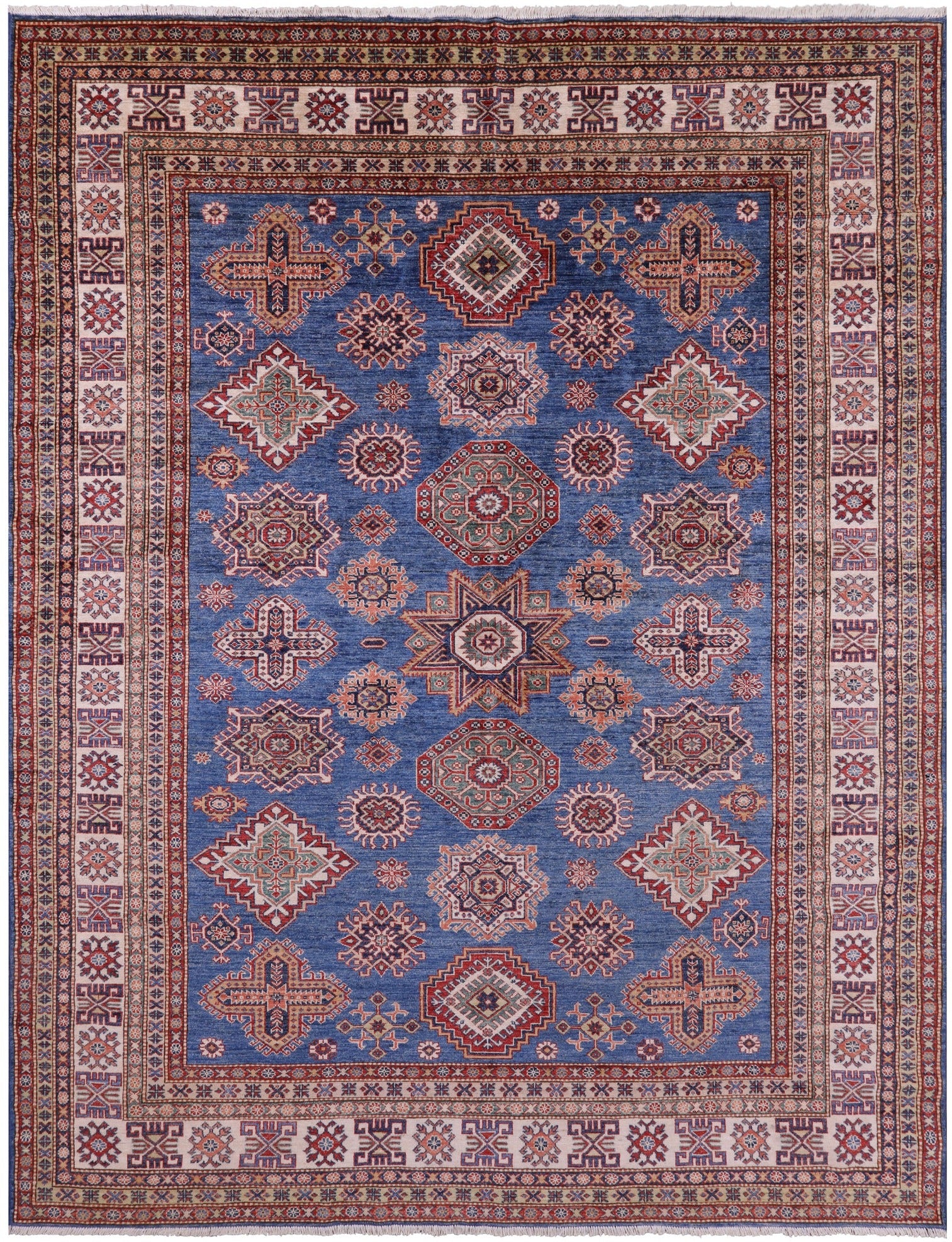 Blue Super Kazak Hand Knotted Wool Rug - 8' 1" X 10' 2" - Golden Nile