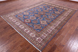 Blue Super Kazak Hand Knotted Wool Rug - 8' 1" X 10' 2" - Golden Nile