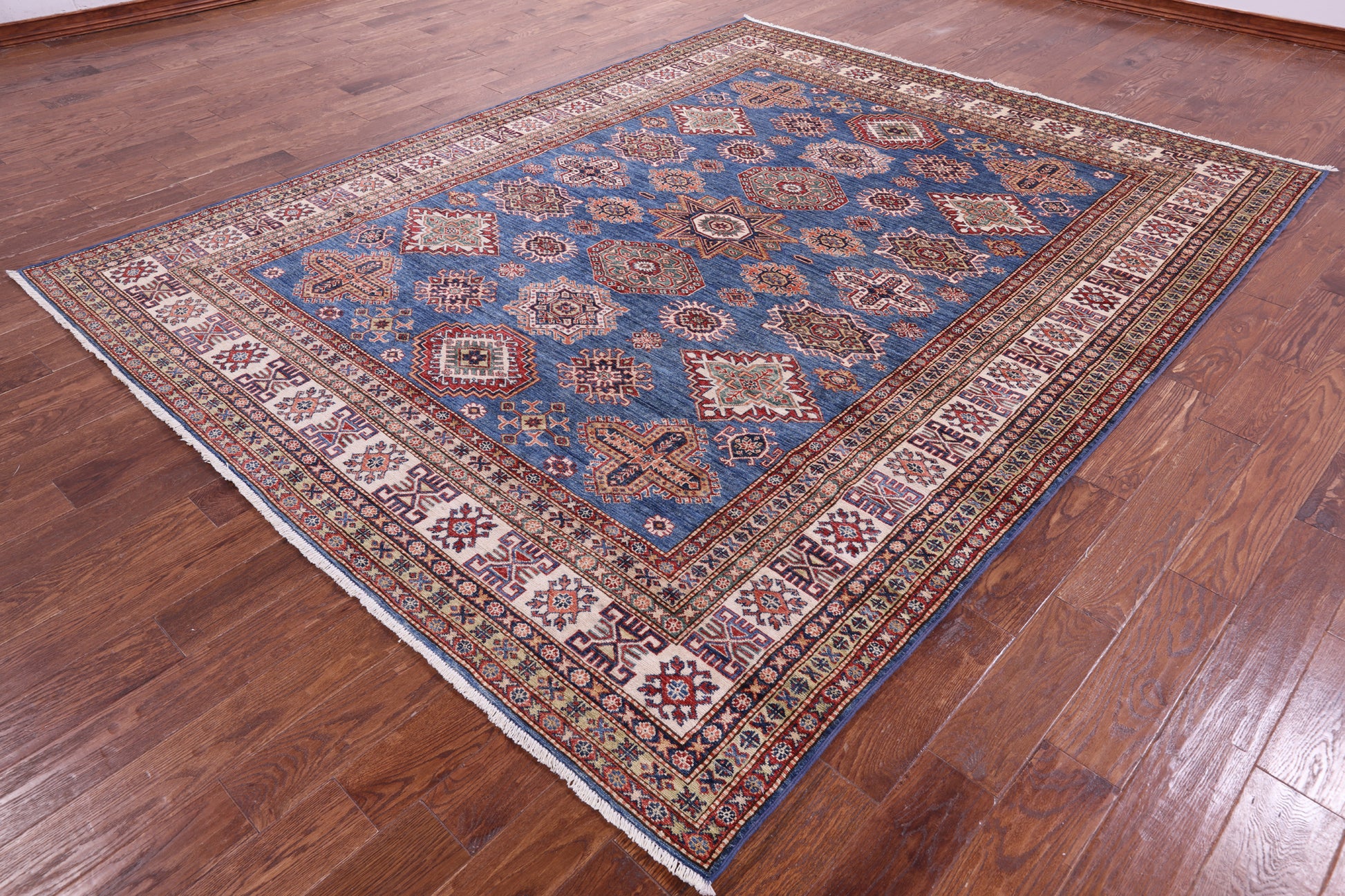 Blue Super Kazak Hand Knotted Wool Rug - 8' 1" X 10' 2" - Golden Nile
