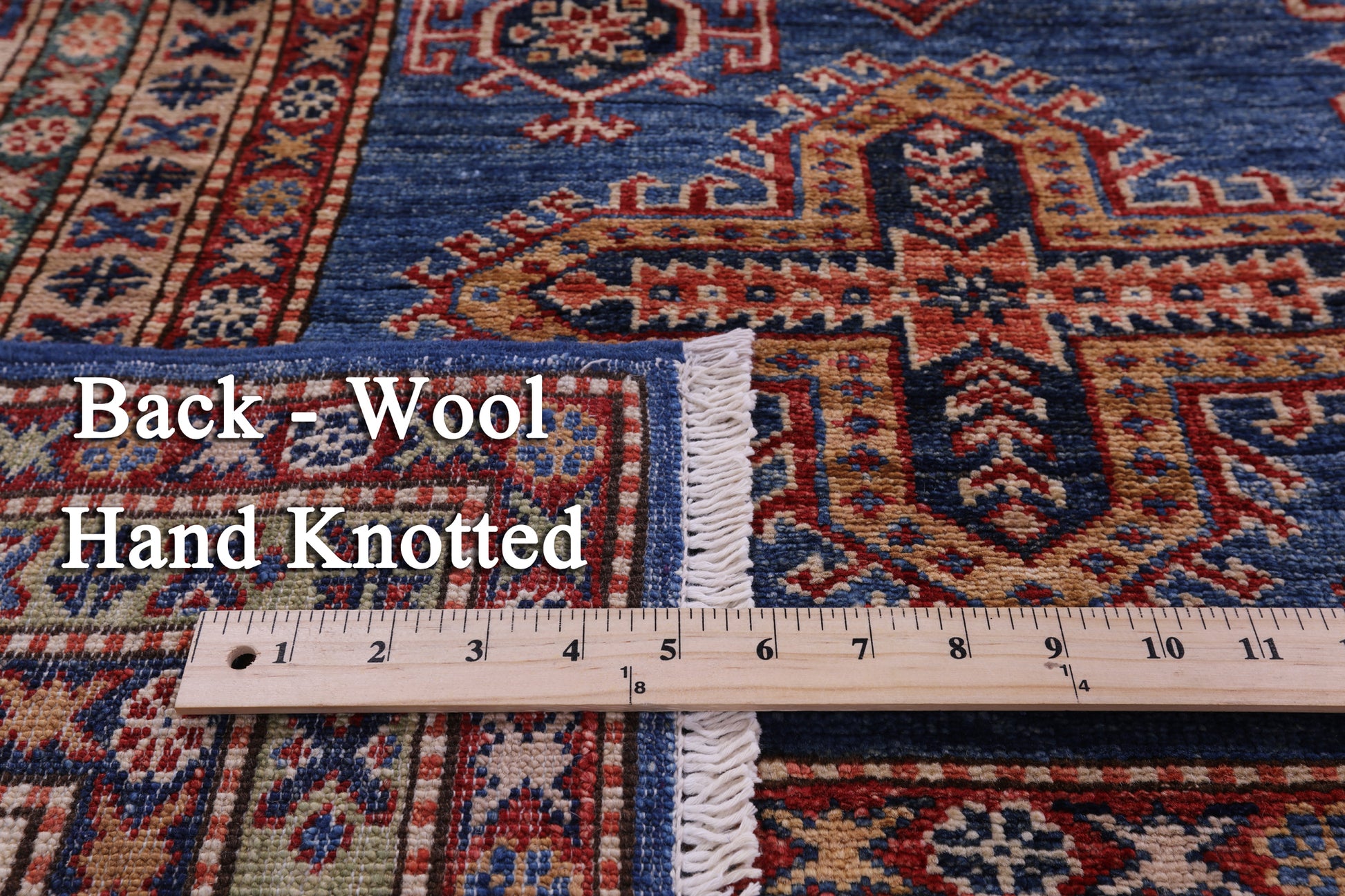 Blue Super Kazak Hand Knotted Wool Rug - 8' 1" X 10' 2" - Golden Nile