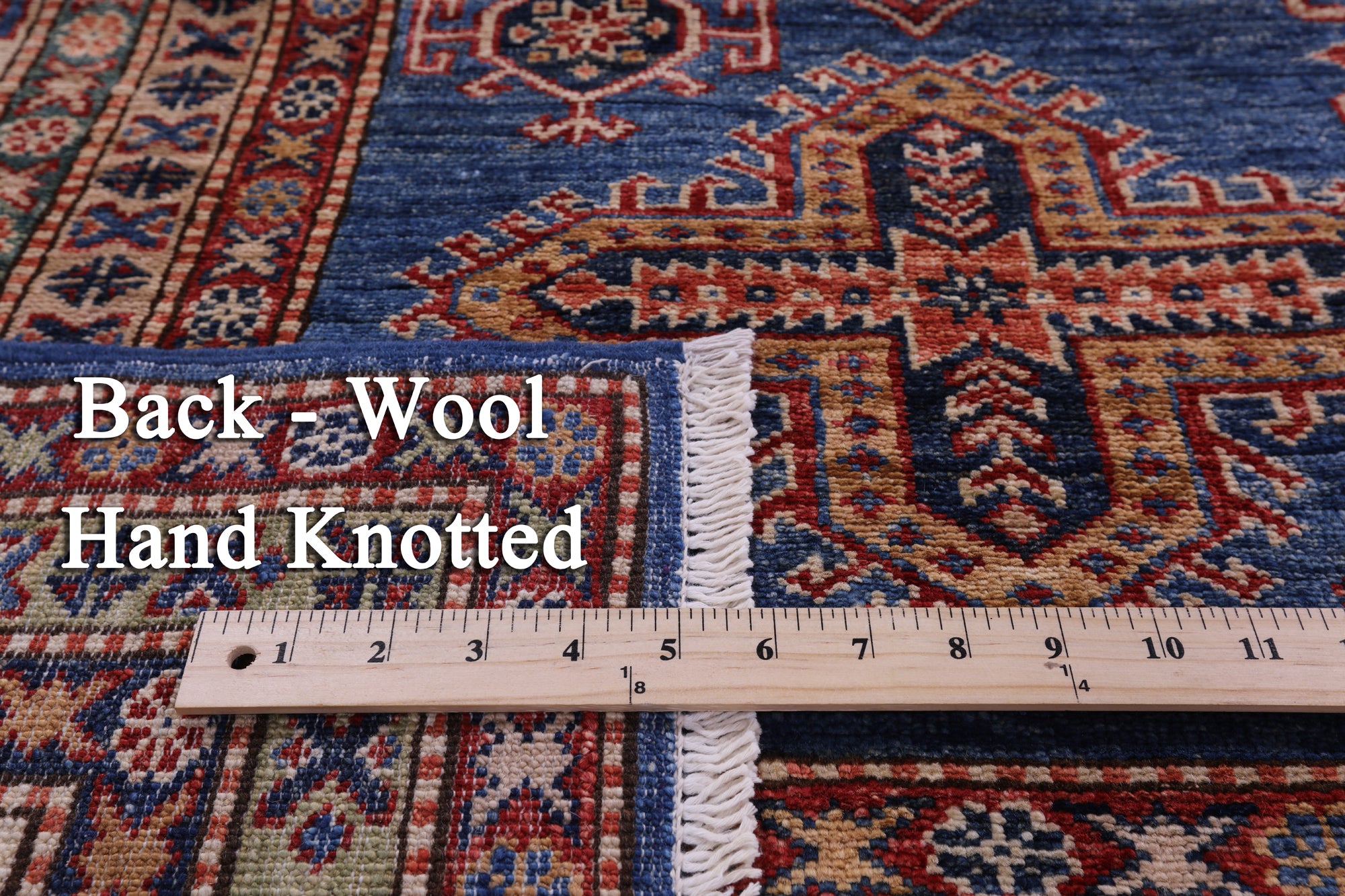 Blue Super Kazak Hand Knotted Wool Rug - 8' 1" X 10' 2" - Golden Nile