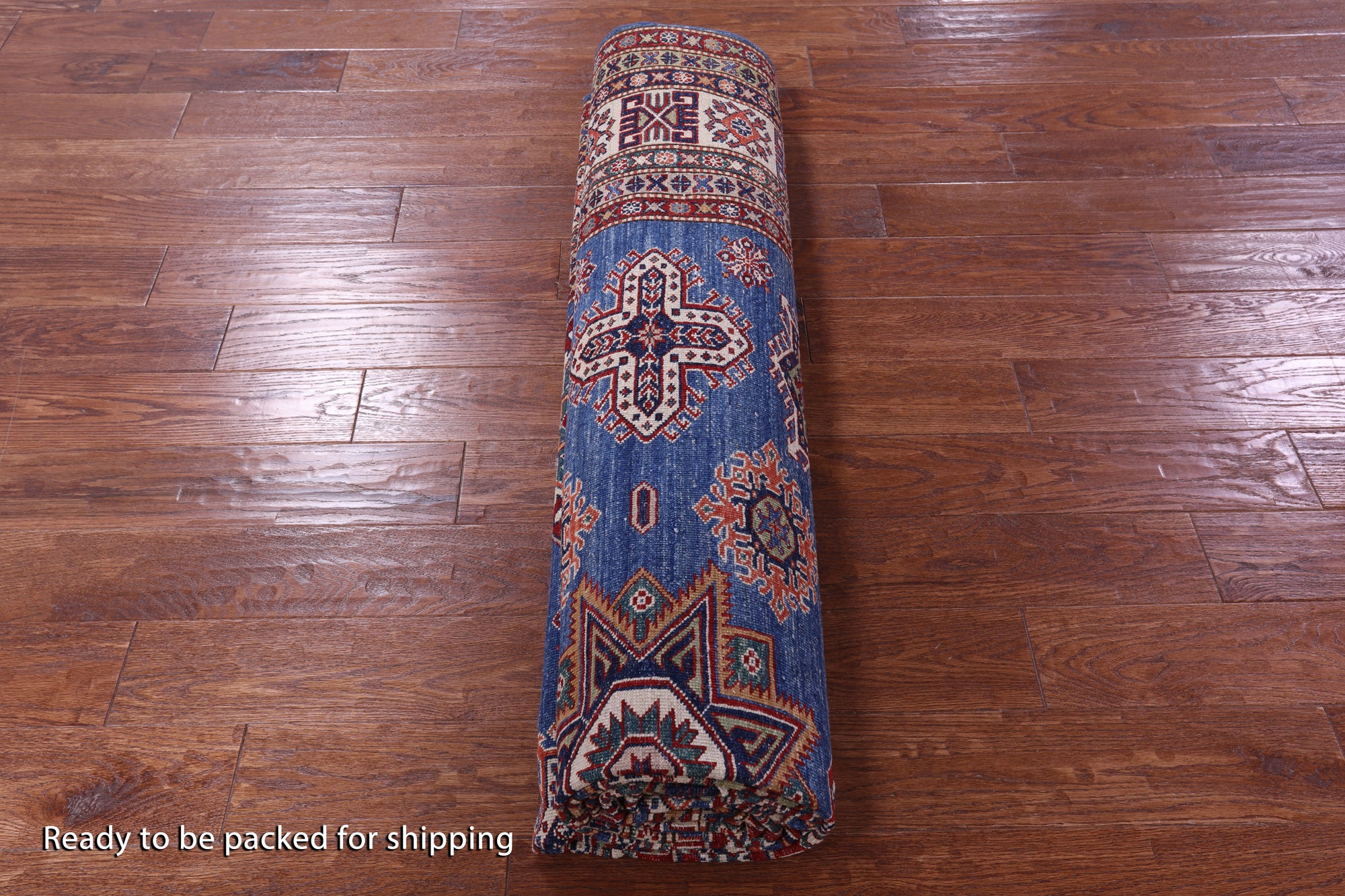 Blue Super Kazak Hand Knotted Wool Rug - 8' 1" X 10' 2" - Golden Nile