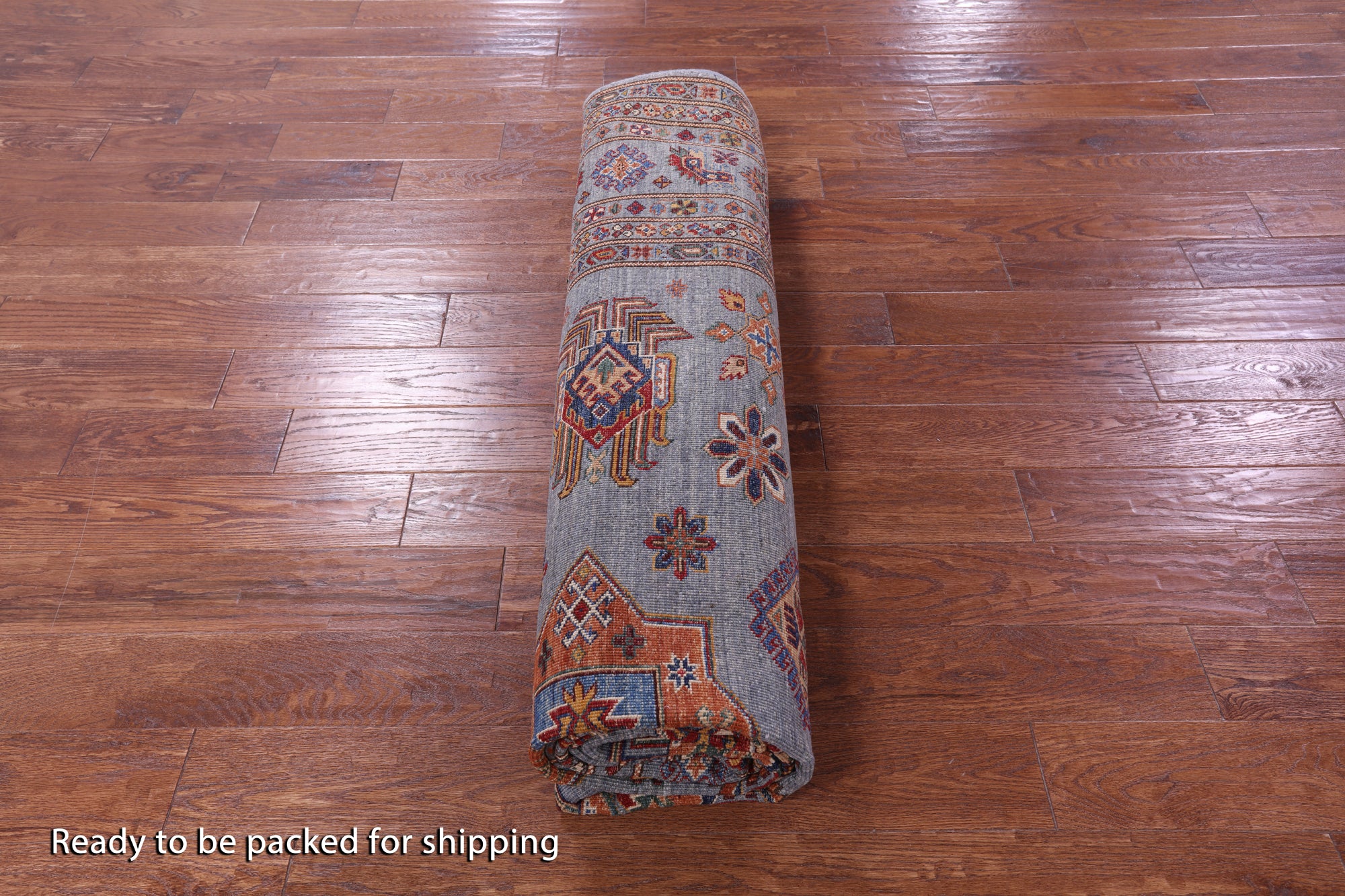 Grey Super Kazak Hand Knotted Wool Rug - 8' 1" X 10' 7" - Golden Nile