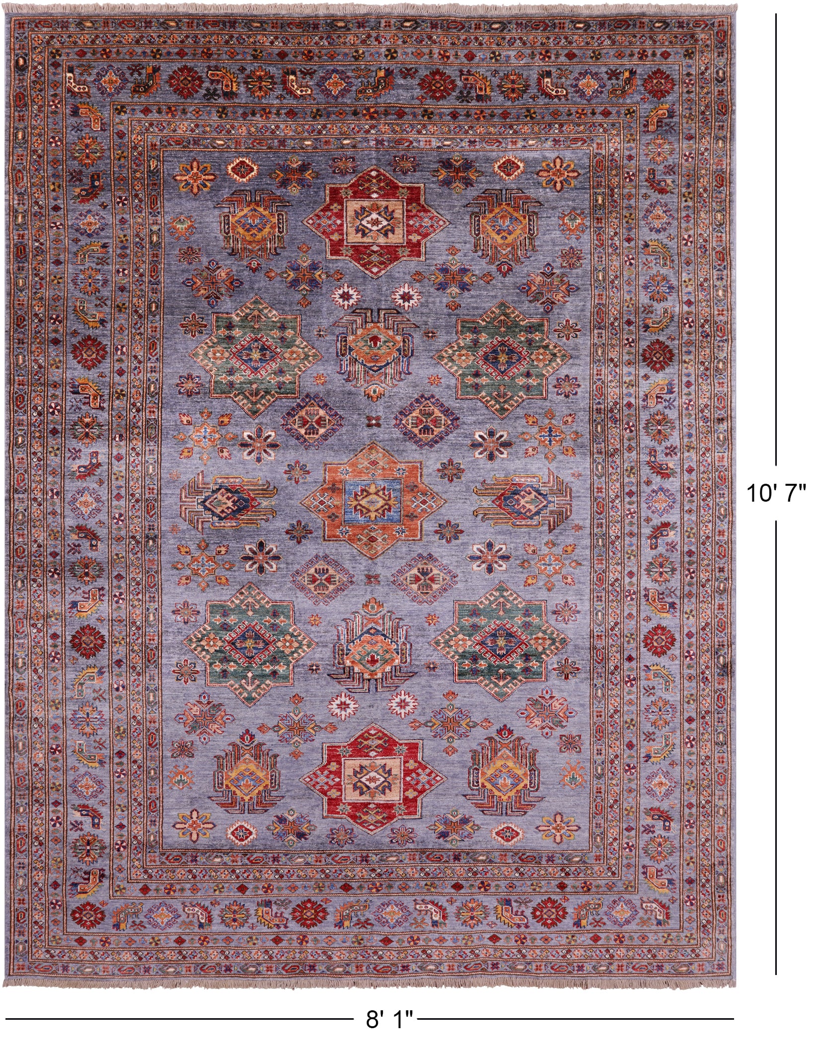 Grey Super Kazak Hand Knotted Wool Rug - 8' 1" X 10' 7" - Golden Nile