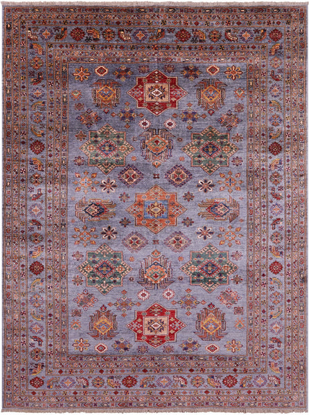 Grey Super Kazak Hand Knotted Wool Rug - 8' 1" X 10' 7" - Golden Nile