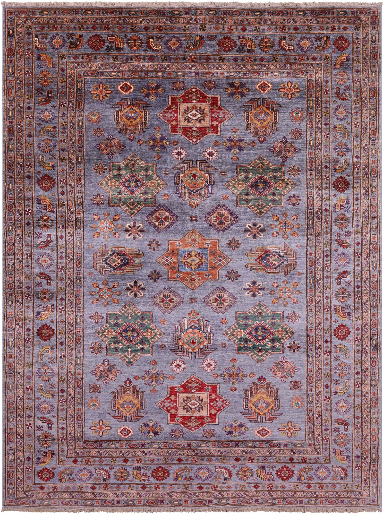 Grey Super Kazak Hand Knotted Wool Rug - 8' 1" X 10' 7" - Golden Nile