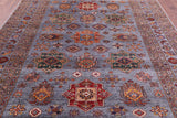 Grey Super Kazak Hand Knotted Wool Rug - 8' 1" X 10' 7" - Golden Nile