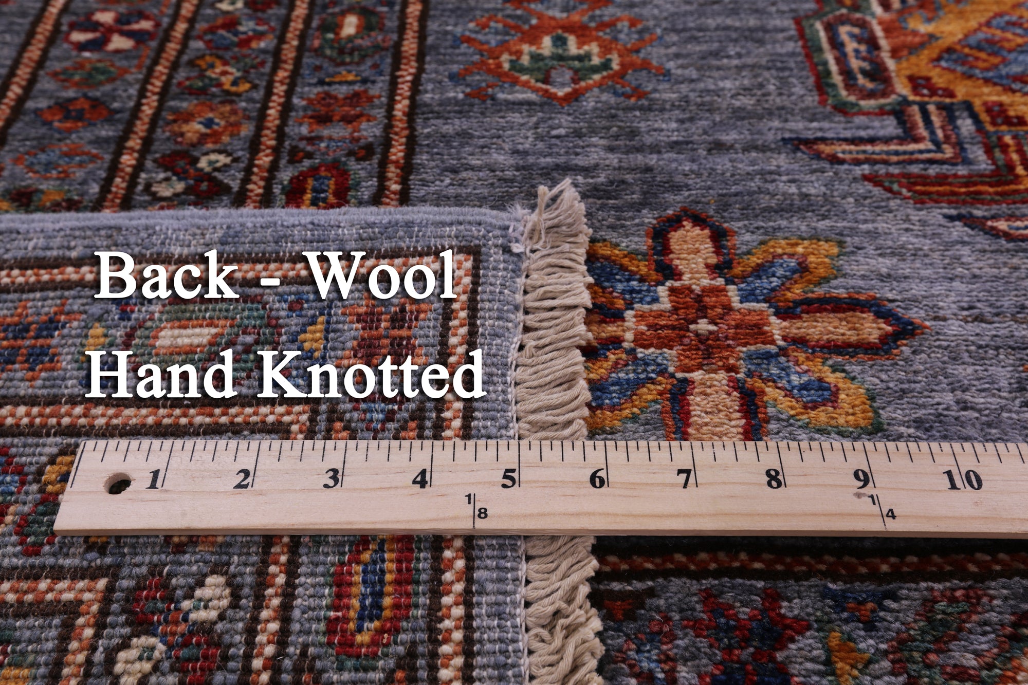Grey Super Kazak Hand Knotted Wool Rug - 8' 1" X 10' 7" - Golden Nile