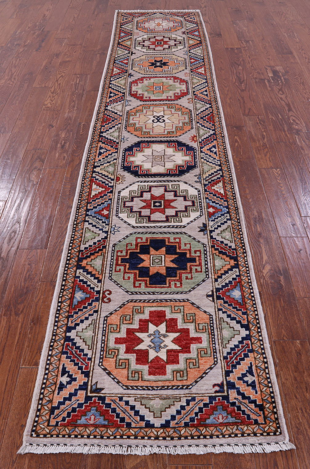 Ivory Turkmen Ersari Hand Knotted Wool Runner Rug - 2' 8" X 12' 3" - Golden Nile