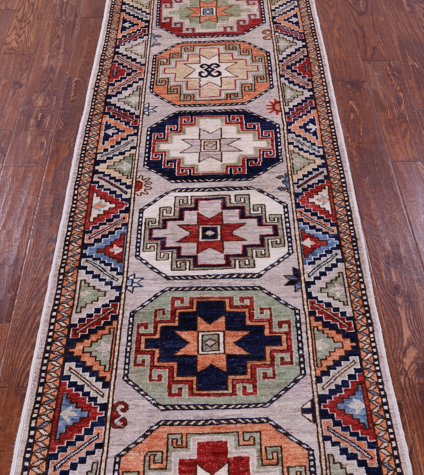 Ivory Turkmen Ersari Hand Knotted Wool Runner Rug - 2' 8" X 12' 3" - Golden Nile