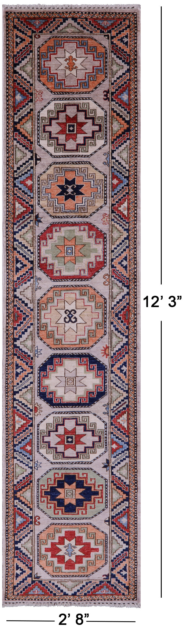 Ivory Turkmen Ersari Hand Knotted Wool Runner Rug - 2' 8" X 12' 3" - Golden Nile