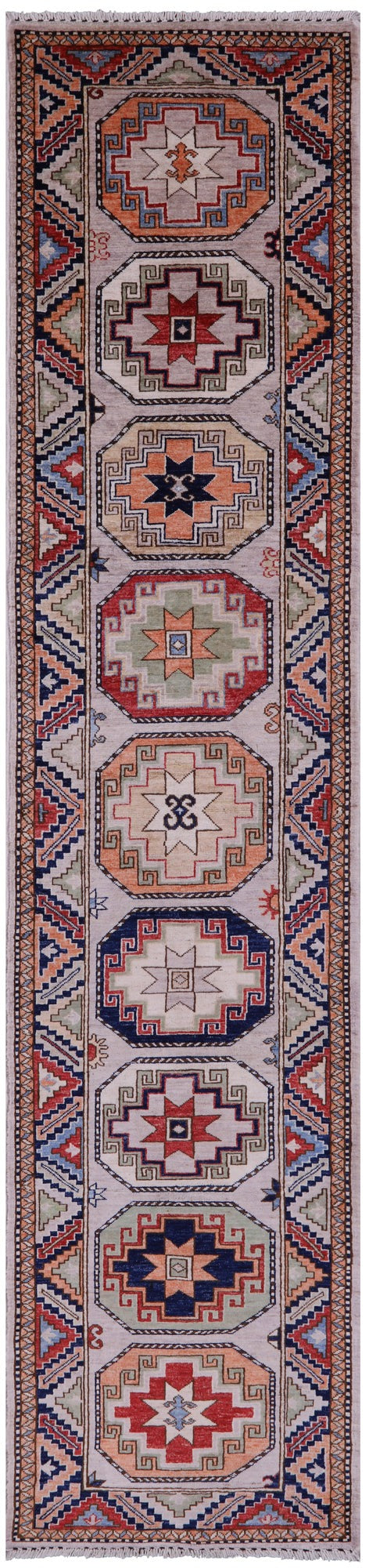 Ivory Turkmen Ersari Hand Knotted Wool Runner Rug - 2' 8" X 12' 3" - Golden Nile