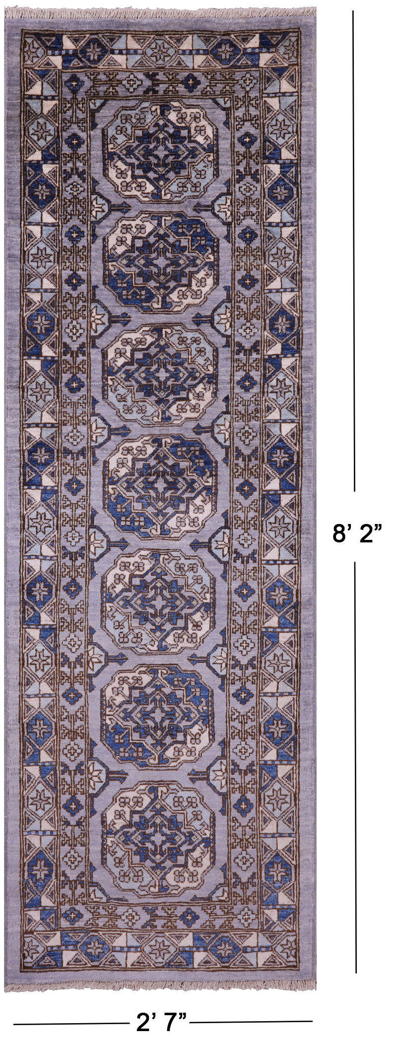 Grey Turkmen Ersari Hand Knotted Wool Runner Rug - 2' 7" X 8' 2" - Golden Nile