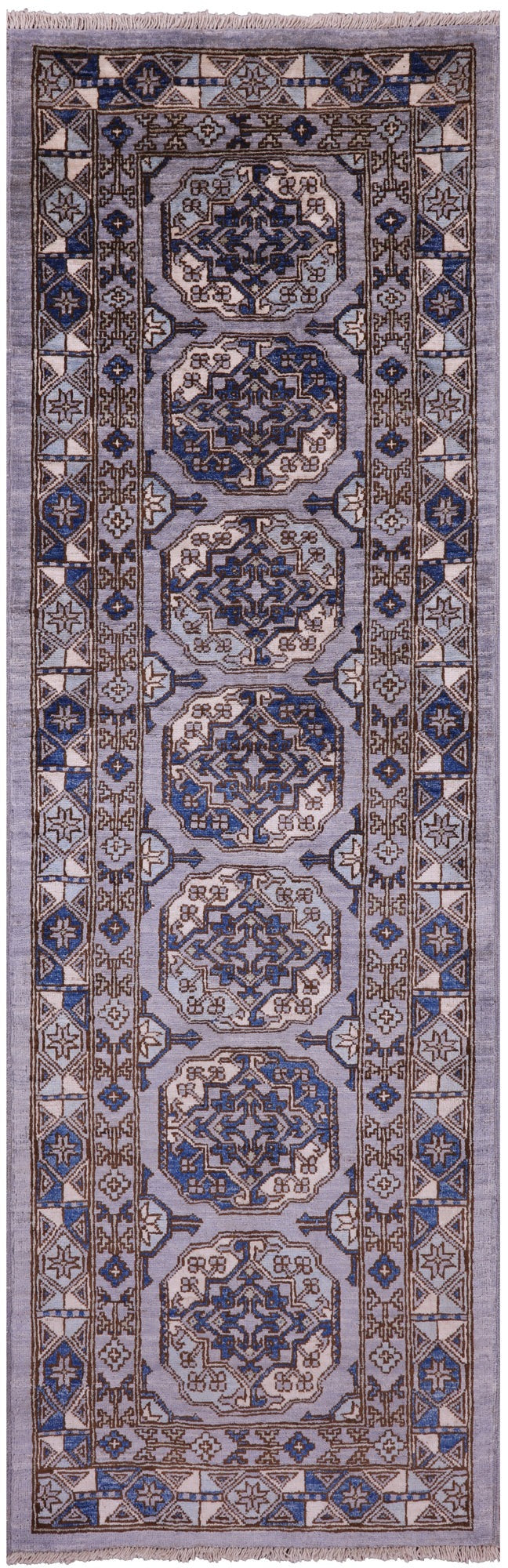 Grey Turkmen Ersari Hand Knotted Wool Runner Rug - 2' 7" X 8' 2" - Golden Nile