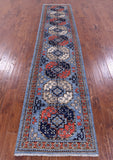 Blue Turkmen Ersari Hand Knotted Wool Runner Rug - 2' 7" X 11' 11" - Golden Nile