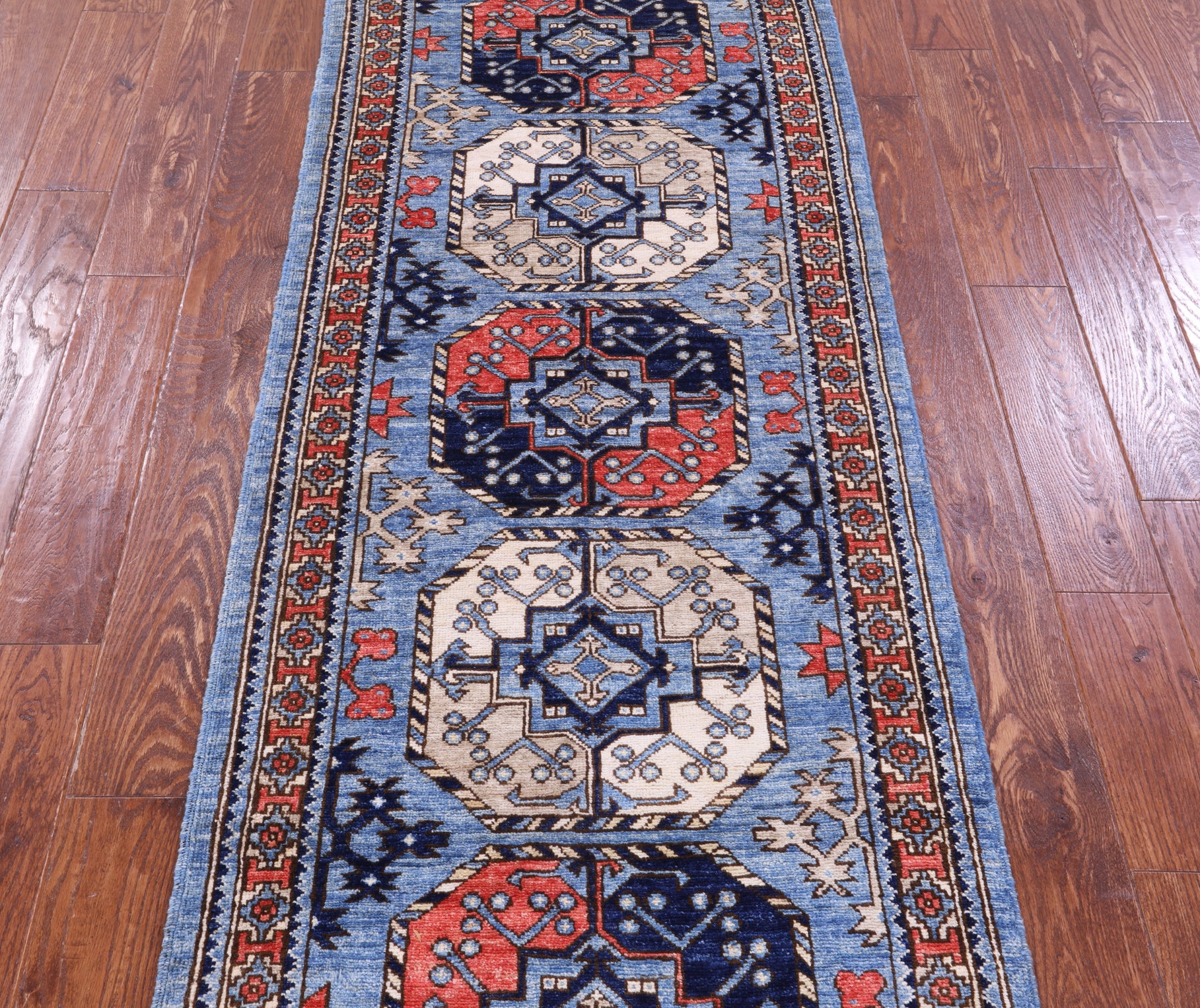Blue Turkmen Ersari Hand Knotted Wool Runner Rug - 2' 7" X 11' 11" - Golden Nile