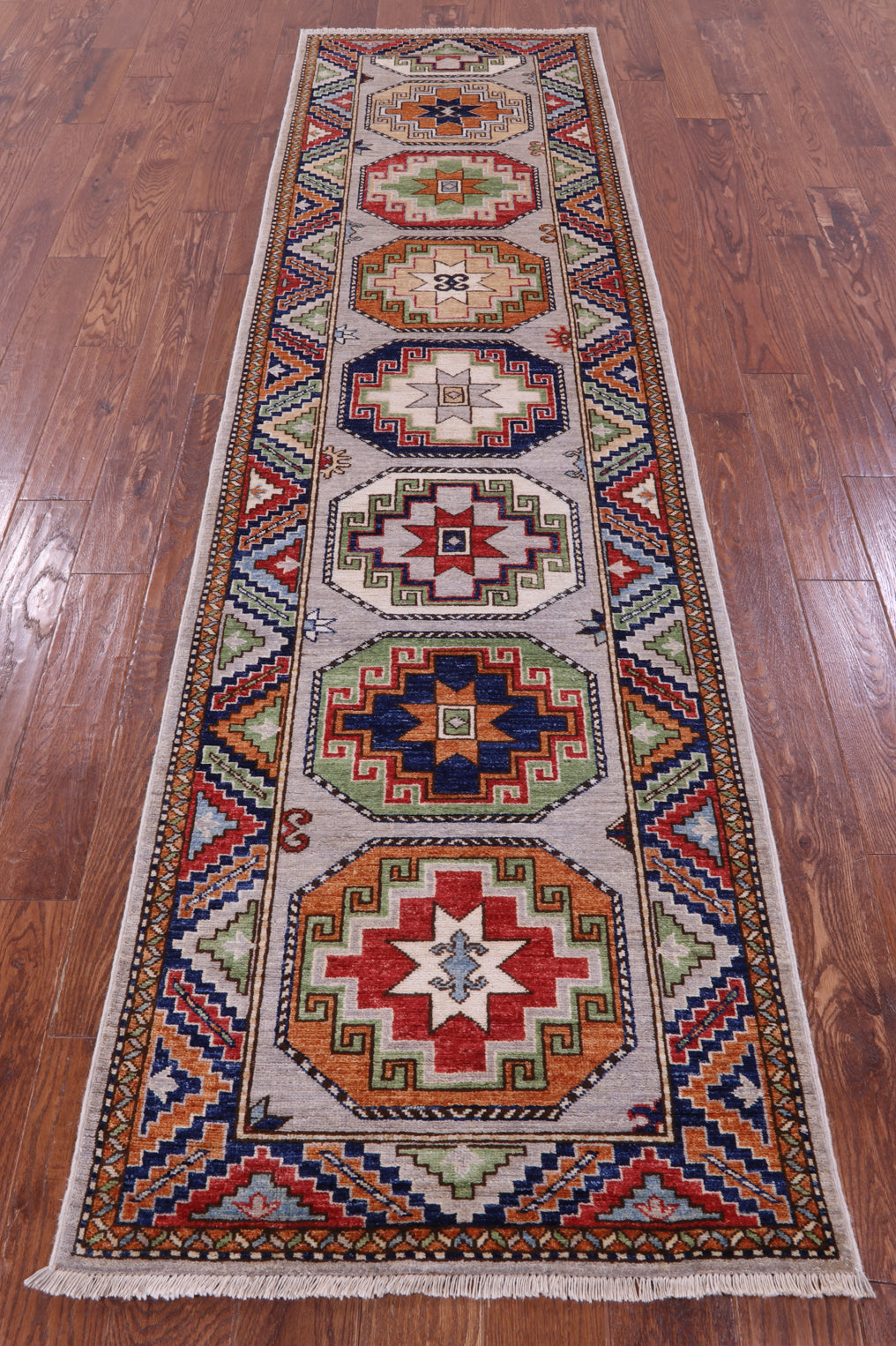 Grey Turkmen Ersari Hand Knotted Wool Runner Rug - 2' 9" X 9' 11" - Golden Nile