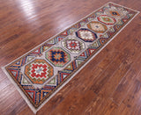 Grey Turkmen Ersari Hand Knotted Wool Runner Rug - 2' 9" X 9' 11" - Golden Nile