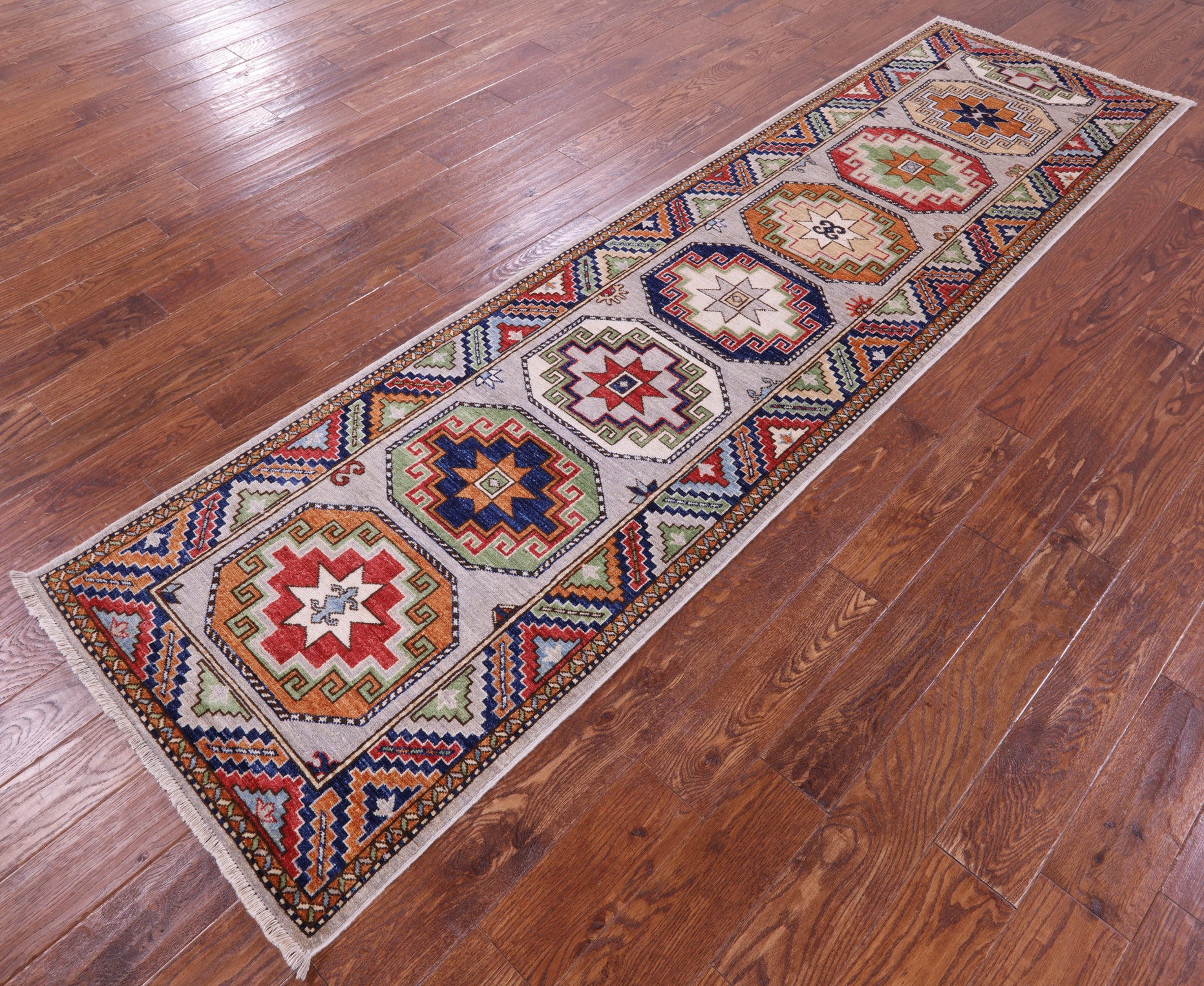 Grey Turkmen Ersari Hand Knotted Wool Runner Rug - 2' 9" X 9' 11" - Golden Nile