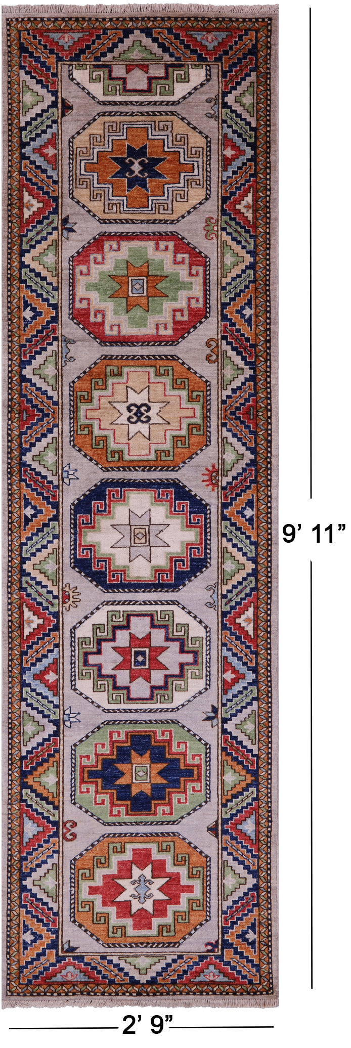 Grey Turkmen Ersari Hand Knotted Wool Runner Rug - 2' 9" X 9' 11" - Golden Nile